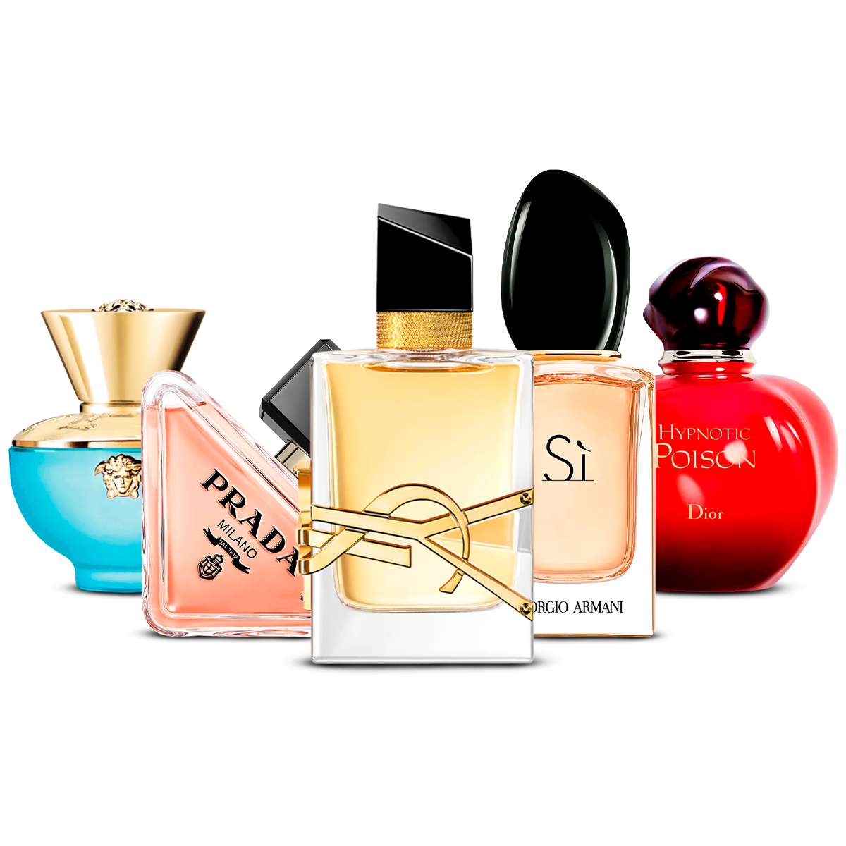 Set 5 Profumi   – Versace Dylan Turquoise, Prada Paradoxe, Yves Saint Laurent Libre, Giorgio Armani Sì i Dior Hypnotic Poison   [100 ml ciascuno]